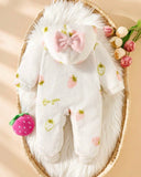 Newborn Hooded White Cherry Print Flannel Romper