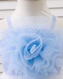 Baby Girls 3D White and Blue Flower Decor Strap Double Layer Tulle Dress