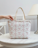 White Bow & Heart Print Travel Tote Bag