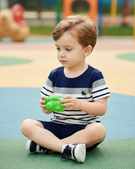 Baby Boys Pony Striped Color Block T-Shirt & Shorts Set – Casual Summer Outfit (2PCS)