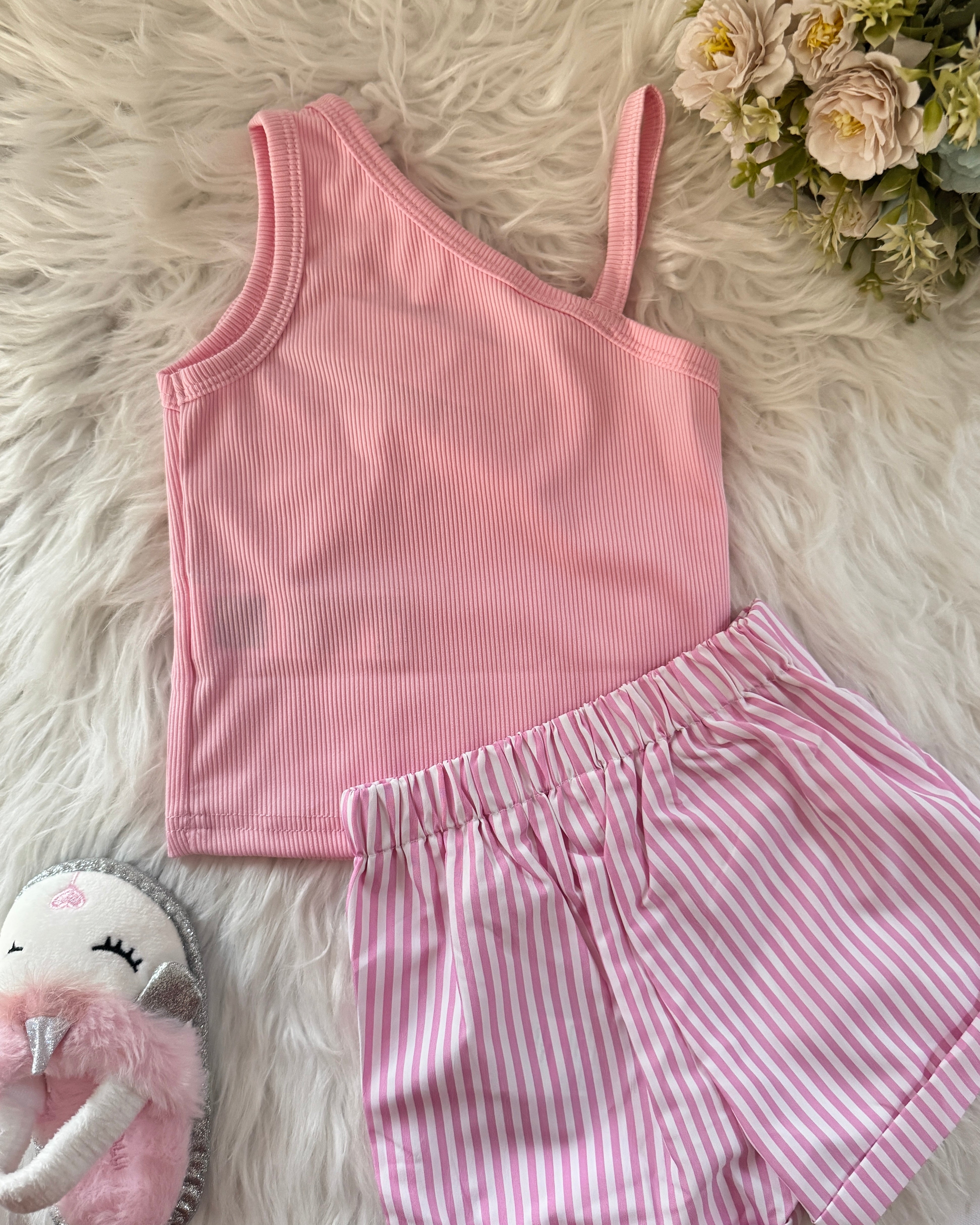 Pink Strap Top and Shorts Set