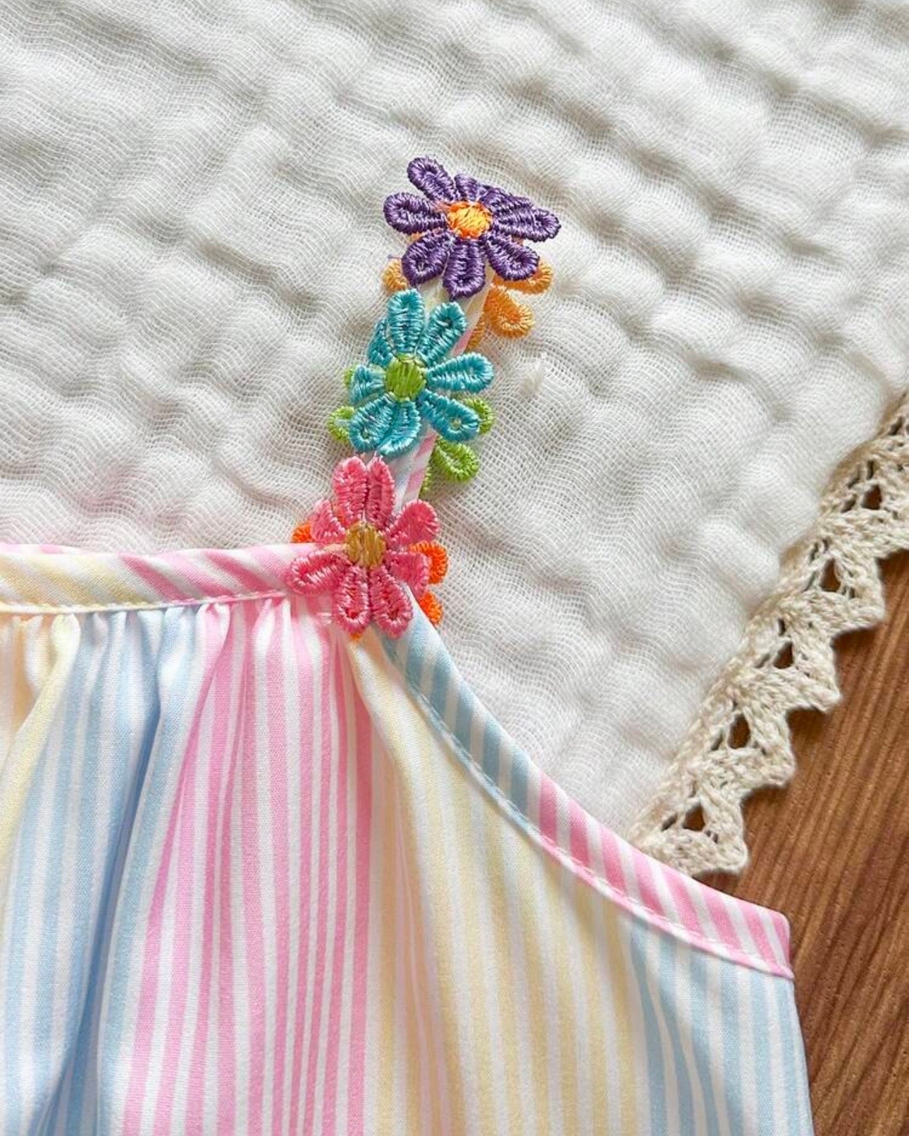 Baby Girls’ Pastel Colors  Ribbon Patchwork Striped A-Line Dress