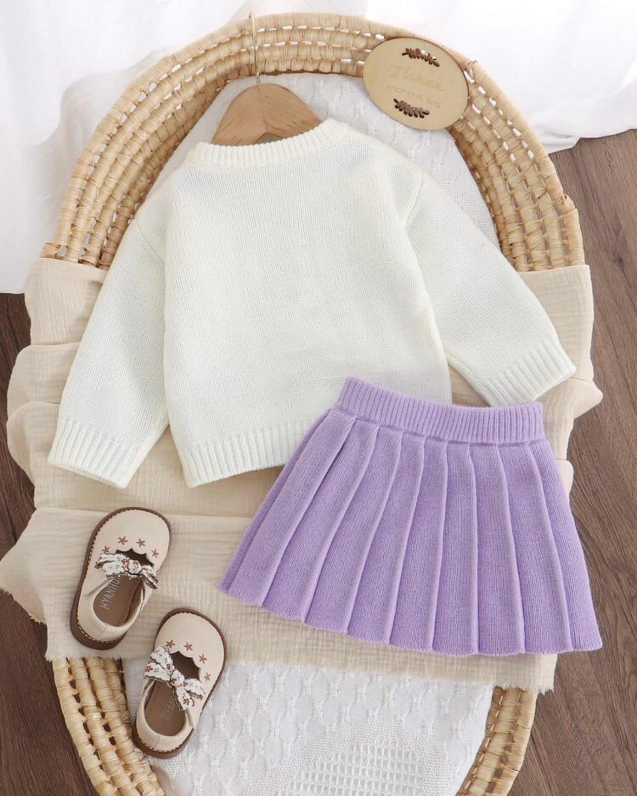 Baby Girl Sweater Set 3D Colorful Floral Round Neck Knit 2 Pieces Set