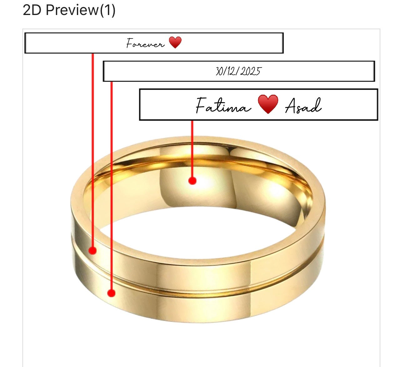 Custom Golden Premium Quality Inner and Outer Engraved Couple Rings