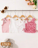 4pc Baby Girl Summer Outfit Set – White & Pink Tank Tops