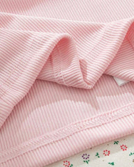 2pcs Pink Baby Girl Bear Embroidery Sleeveless Top and Off-White Pleated Skirt
