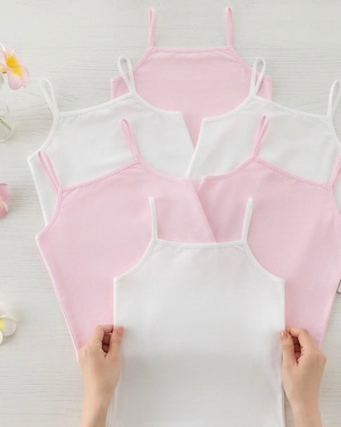 5pcs Girls Milk Silk Camisole Set – White and Pink Tank Tops