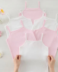 5pcs Girls Milk Silk Camisole Set – White and Pink Tank Tops