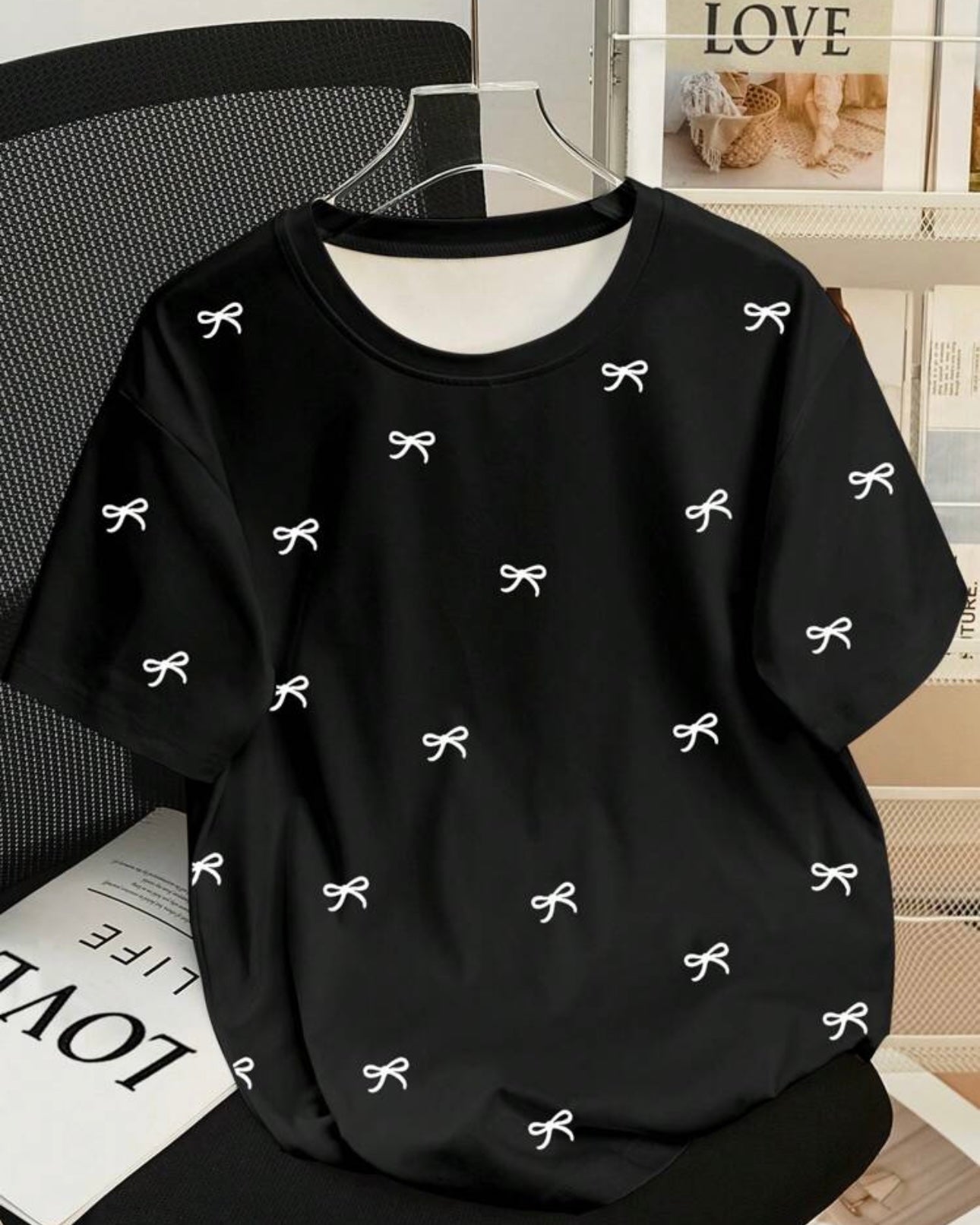Regular Loose Bow Print Women T-Shirt - Summer
