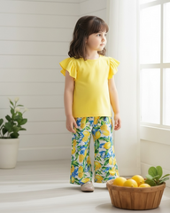 Girls’ Lemon Print Flutter Sleeve Co-Ord Set