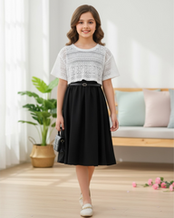 Girls 2-Piece White Mesh Knit Top & Black Dress