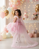 Baby Girls’ Pink Princess Trailing Dress | Birthday Party Gown