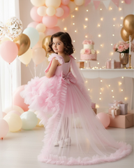 Baby Girls’ Pink Princess Trailing Dress | Birthday Party Gown