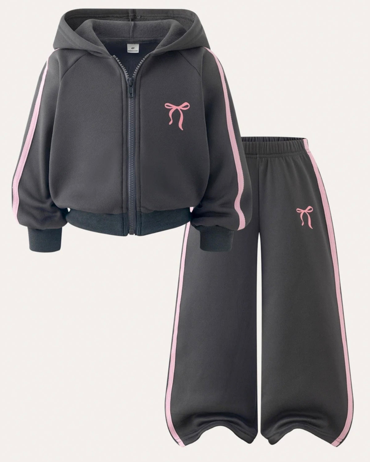 2pcs Girls Grey Color Sweatshirt And Pants Set