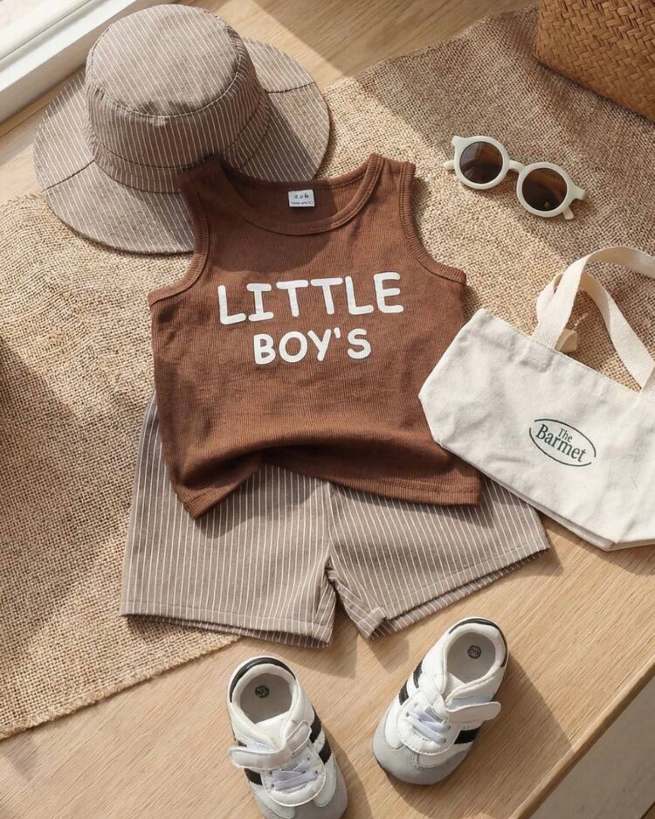 Baby Boys 3pc Brown Letter Print Tank Top, Shorts & Hat Set