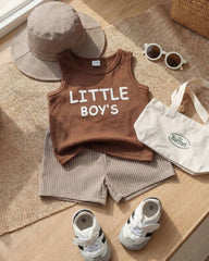 Baby Boys 3pc Brown Letter Print Tank Top, Shorts & Hat Set
