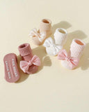 4 Pairs Baby Girls' Cotton Bow Decor Non-Slip Crew Socks
