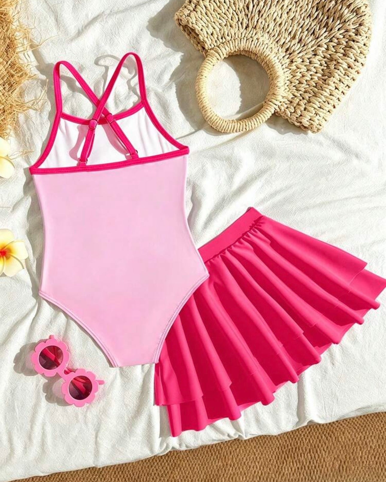 Girls Unicorn Print One-Piece Swimsuit with Skirt