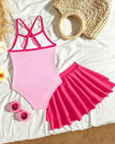 Girls Unicorn Print One-Piece Swimsuit with Skirt