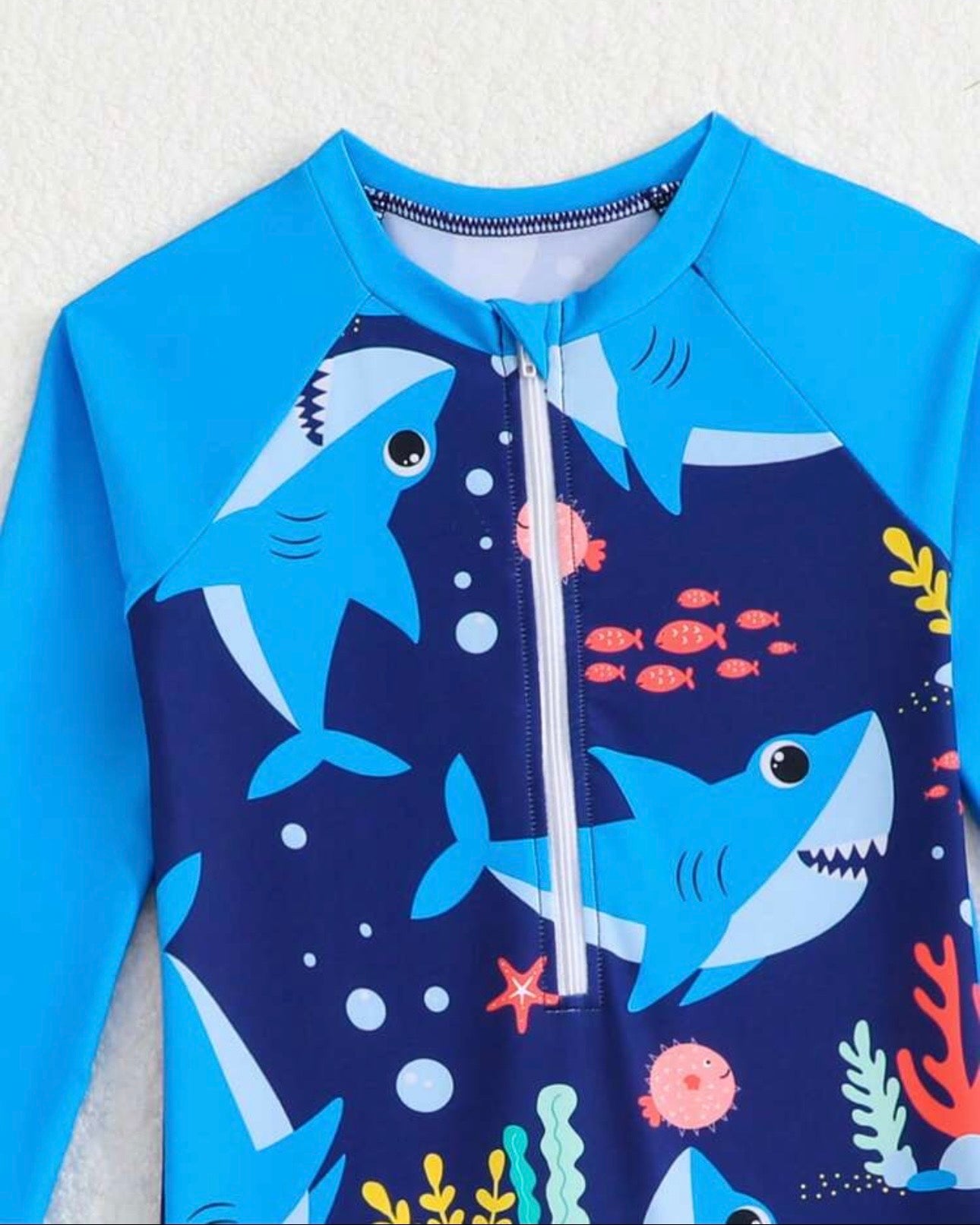 Boys Blue Dolphin Print Long Sleeve One-Piece Swimsuit