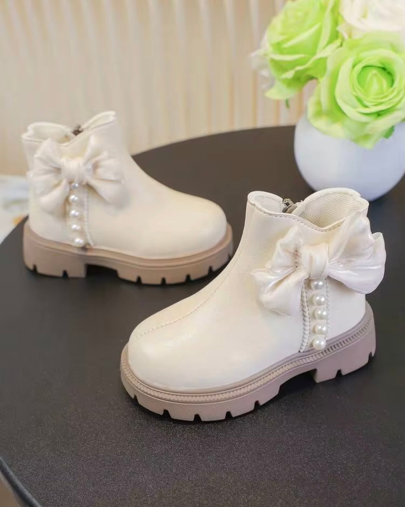Cream White Princess Boots for Girls