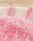 Young Girls Floral Embroidery Top & Star Mesh Skirt 2-Piece Set