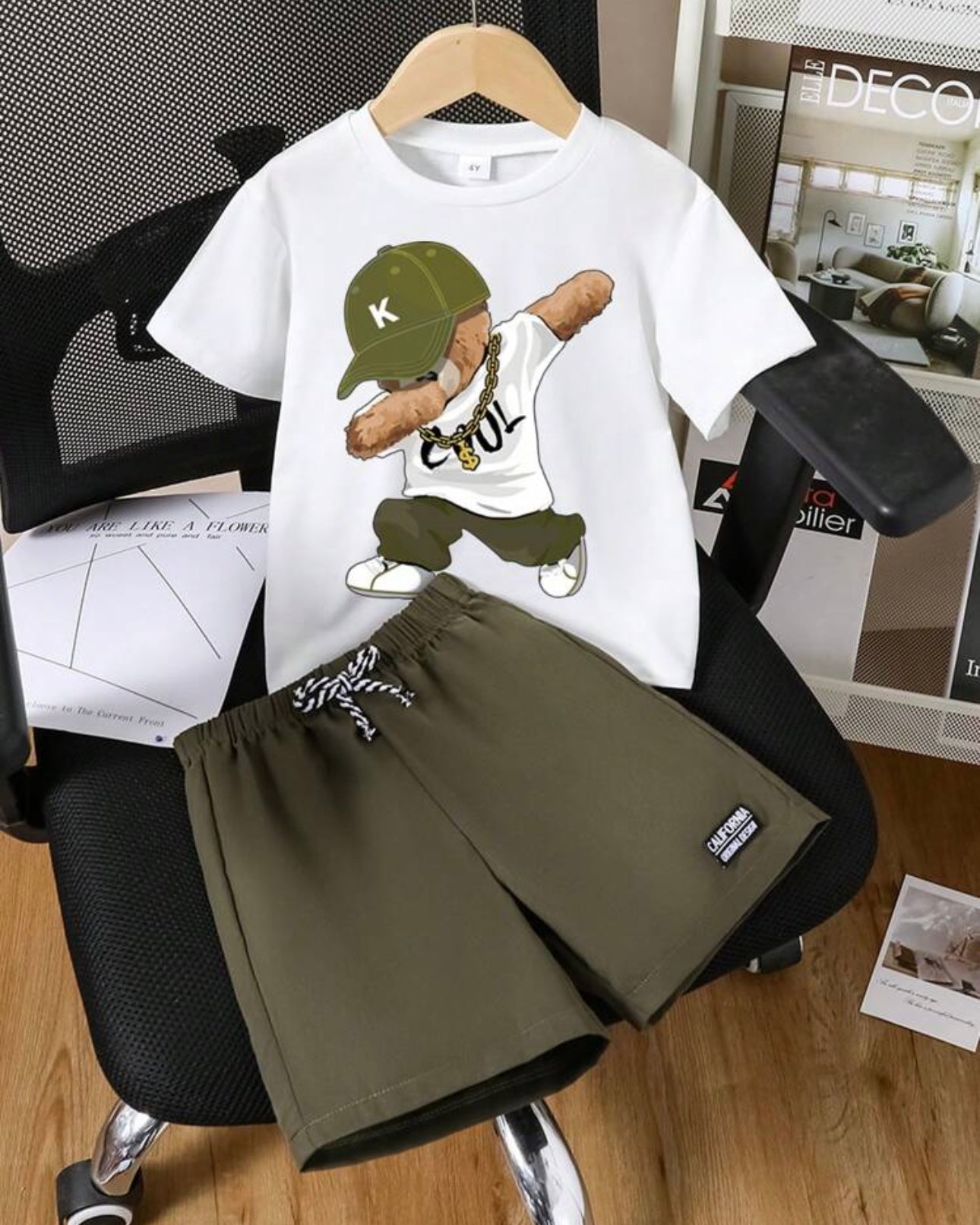 2pcs Boy Graphic Print Short Sleeve T-Shirt And Shorts
