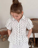 Girls White & Black Polka Dot Button-Down Collared Shirt