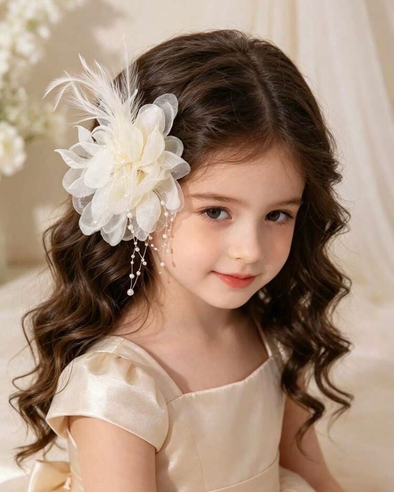 1pc Girls Luxury Crystal Fairy Furry Tulle Flower Hair Clip