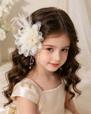 1pc Girls Luxury Crystal Fairy Furry Tulle Flower Hair Clip