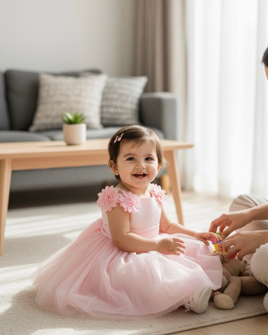 Baby Girls’ Pink Embroidered Satin Princess Dress