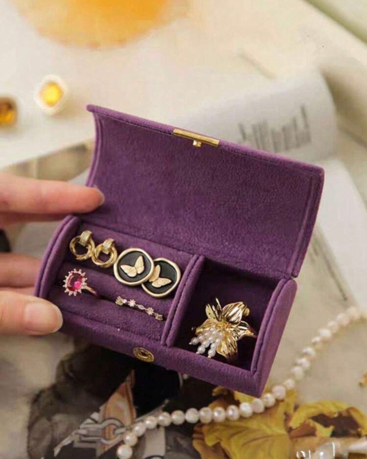 Soft Fabric Jewellery Box (Pink, Beige, Red, Navy Blue, Dark Green, Purple)