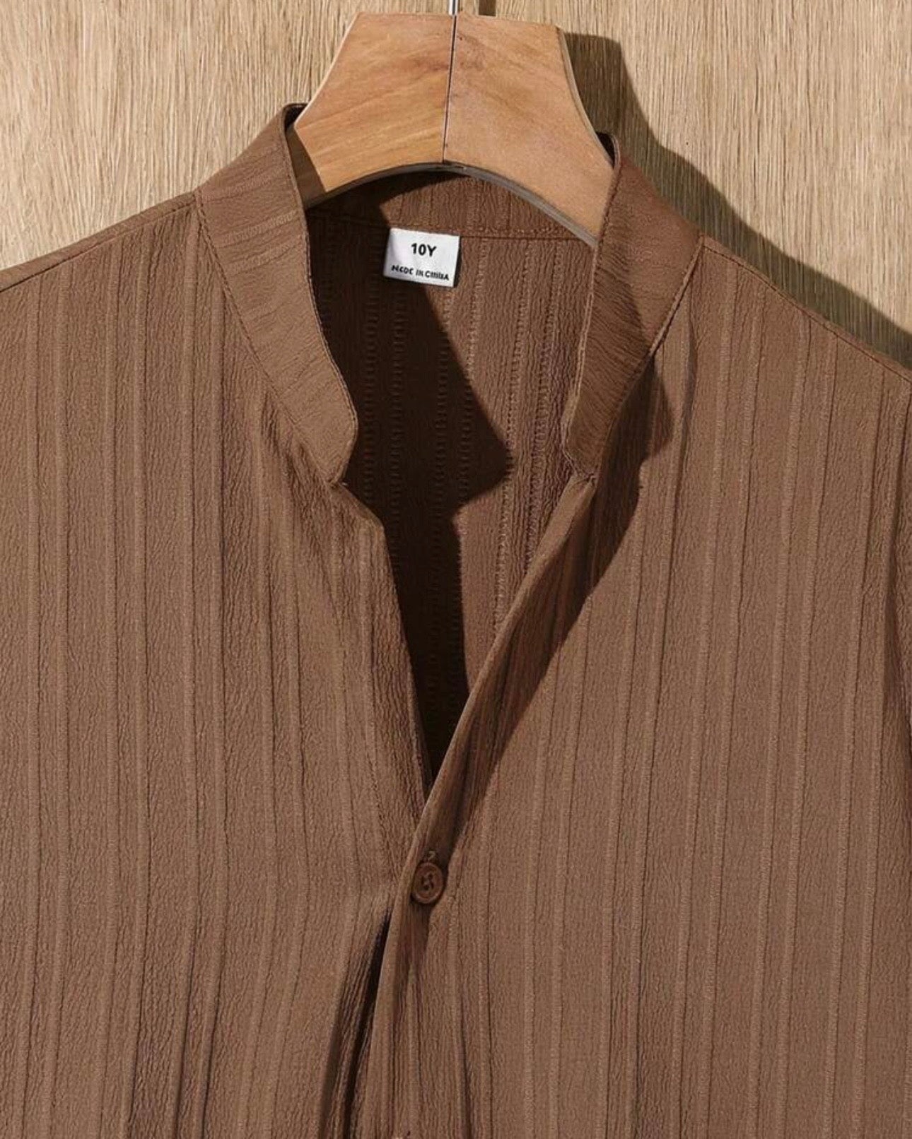 Tween Boys Brown Textured Shirt & Trouser Set