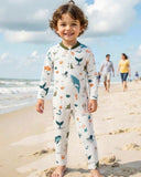 Boys White Nature Print Long Sleeve One-Piece Swimsuit