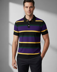 Men's Striped Purple Casual Short Sleeve Polo Shirt