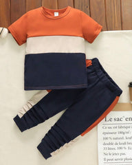 Casual Color-Block Short Sleeve T-Shirt And Pants Suit Summer