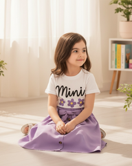 Girls Print Tee & Purple Belted Skirt Set