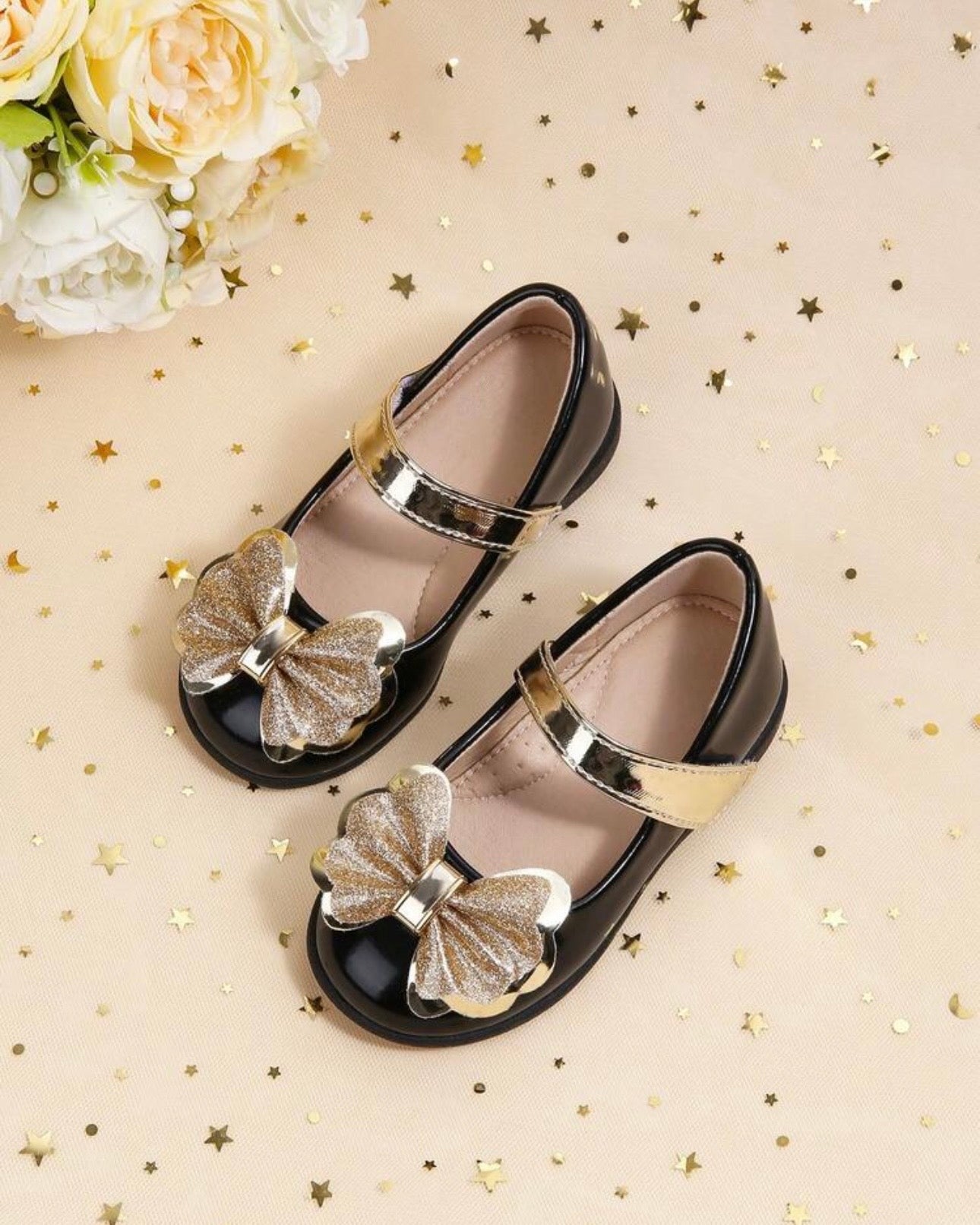 Girls Premium Black Bow Shoes