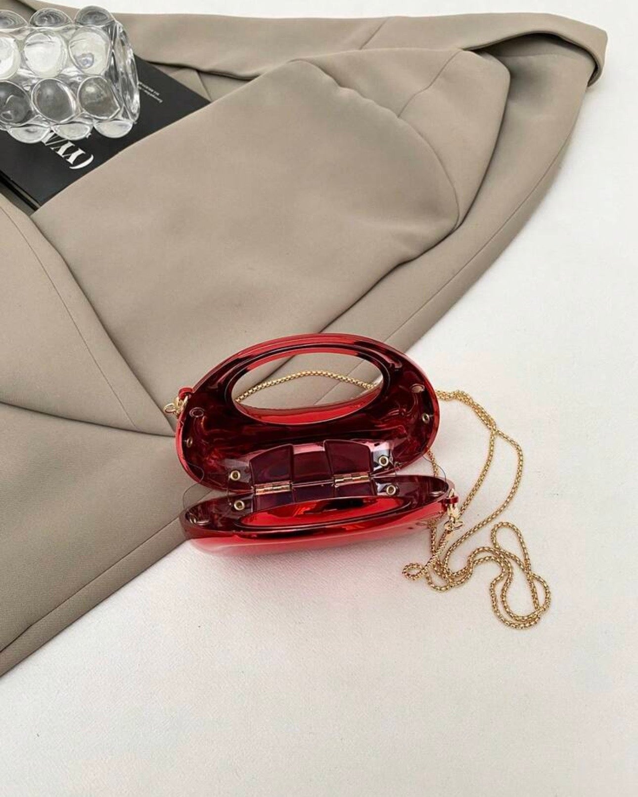 Acrylic Red Crescent Moon Mini Clutch Bags