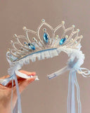 Pearl Crown Headband for Girls with Tassel Ribbon