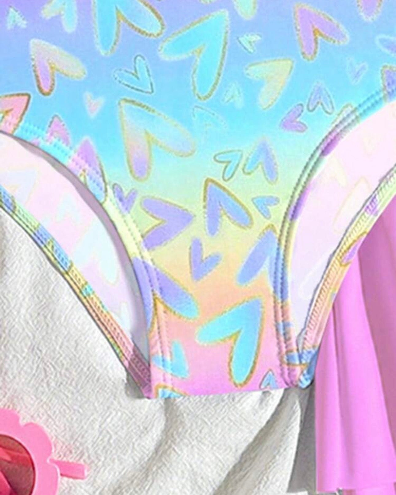 Girls Gradient Heart Print One-Piece Swimsuit with Skirt