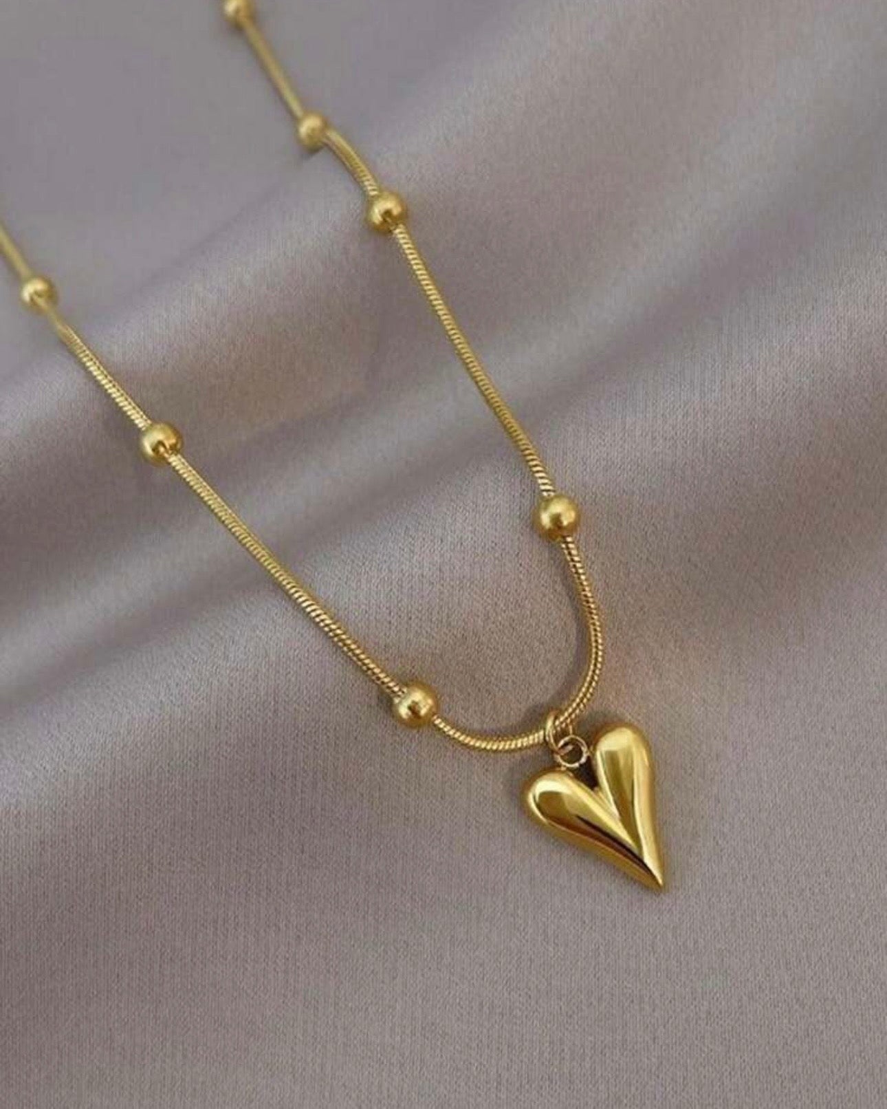 1pc Elegant Heart Pendant, 18K Gold Plated Stainless Steel Necklace