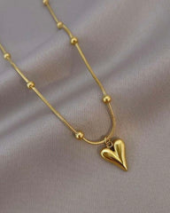 1pc Elegant Heart Pendant, 18K Gold Plated Stainless Steel Necklace