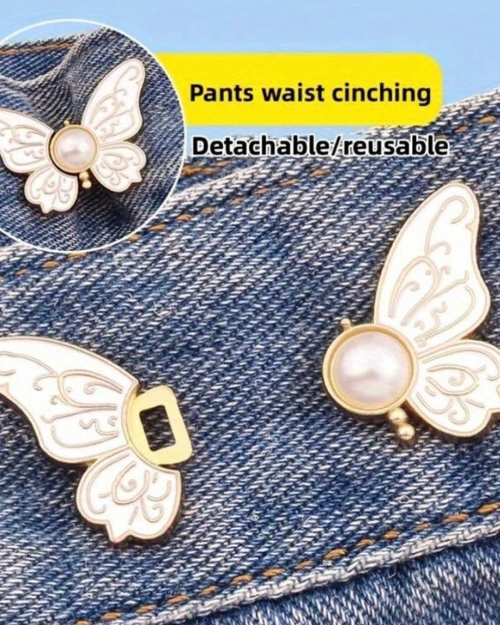 2 Pairs of Butterfly Waist Cincher Jeans Buttons for Adjustment