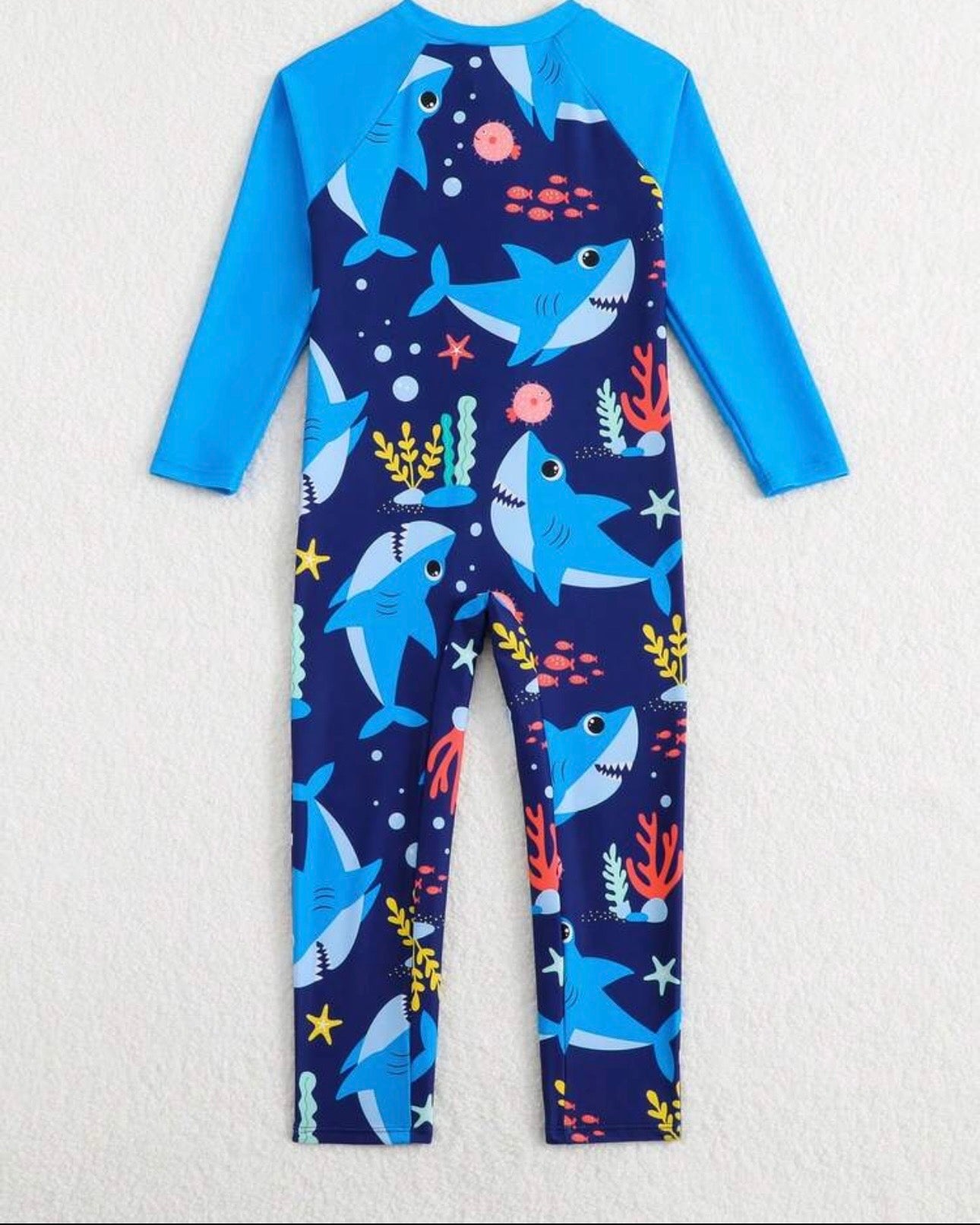 Boys Blue Dolphin Print Long Sleeve One-Piece Swimsuit