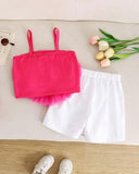 Pink Flower Top & White Bow Skirt