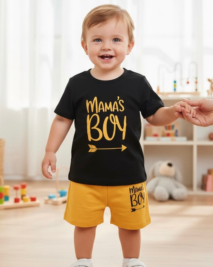 Mama’s Boy Printed Short Sleeve T-Shirt And Yellow Shorts