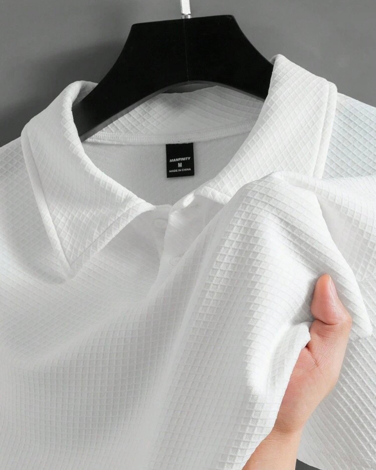 Men’s White Colour Textured Half Sleeve Casual Polo Shirt – Summer