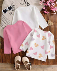 Pack of 3 Baby Girl Full Sleeves Heart & Letter Print T-Shirt Set