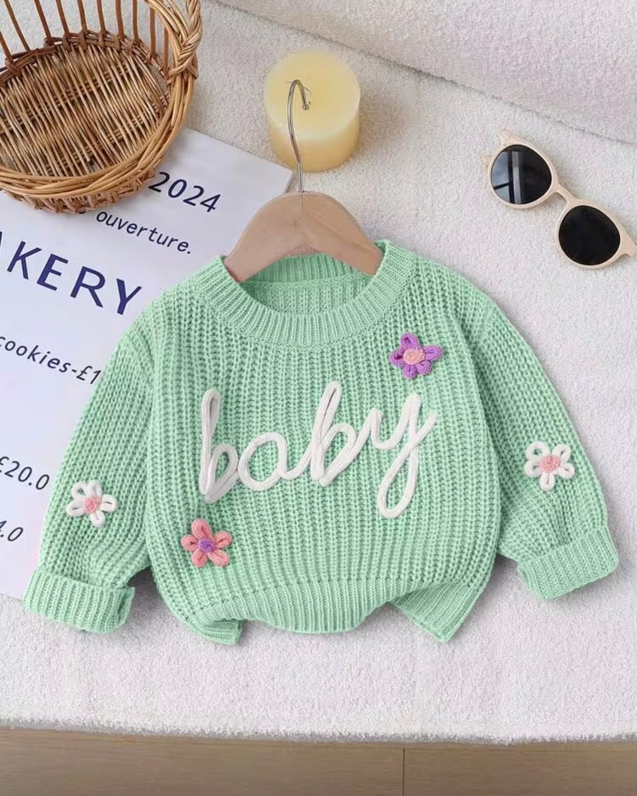Baby Girl Floral Embroidered “Baby” Sweater